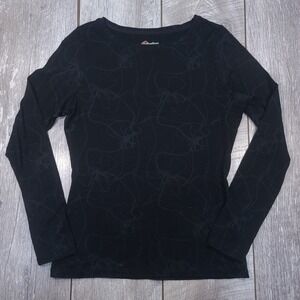 Cloudveil Merino Top Womens Medium Black Long Sleeve Abstract Print Base Layer